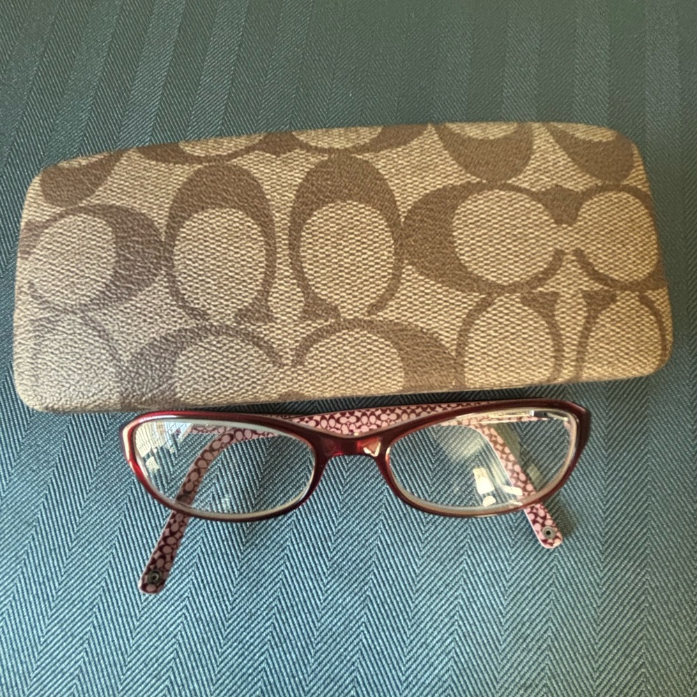 Coach Elana Glossy Burgundy Glasses with Patterned Case & Lense Wipe Cloth